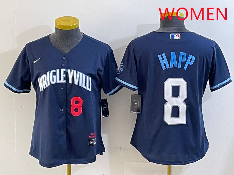 Women Chicago Cubs #8 Happ Blue City Edition Game 2025 Nike MLB Jersey style 5->women mlb jersey->Women Jersey